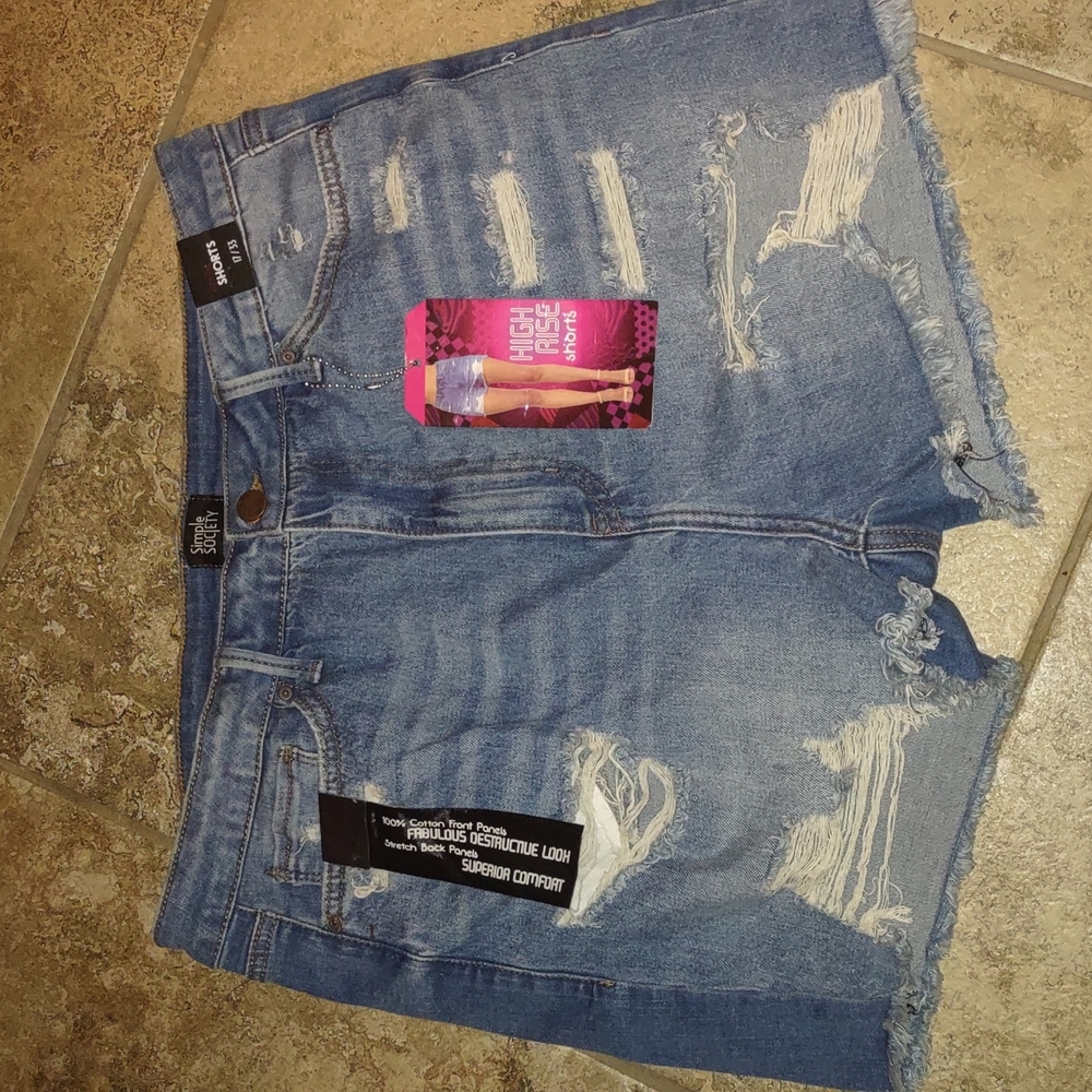 Simple Society Distressed High Rise  Jean Short size 17